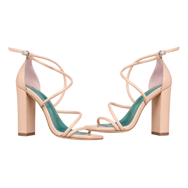 Nine West Strappy Heeled Sandal Size 9M Peach Nude Block Heel