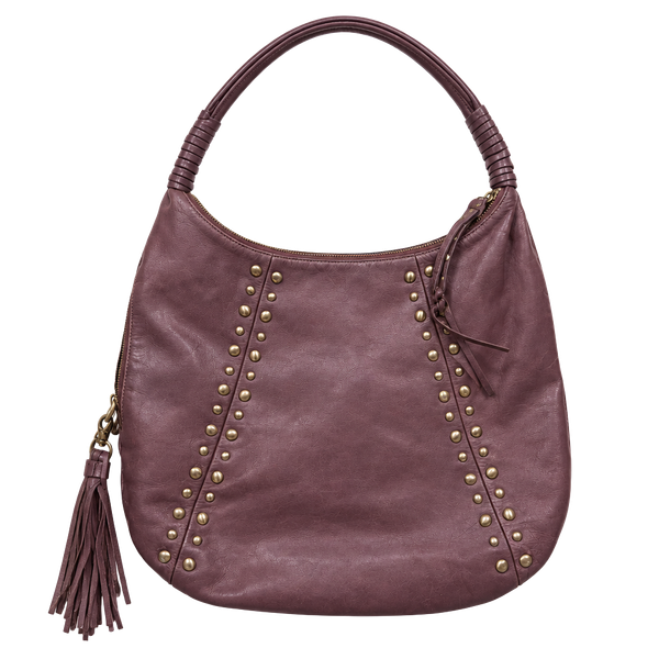 Charles Blake Brown Leather Studded Hobo Shoulder Bag with Tassel