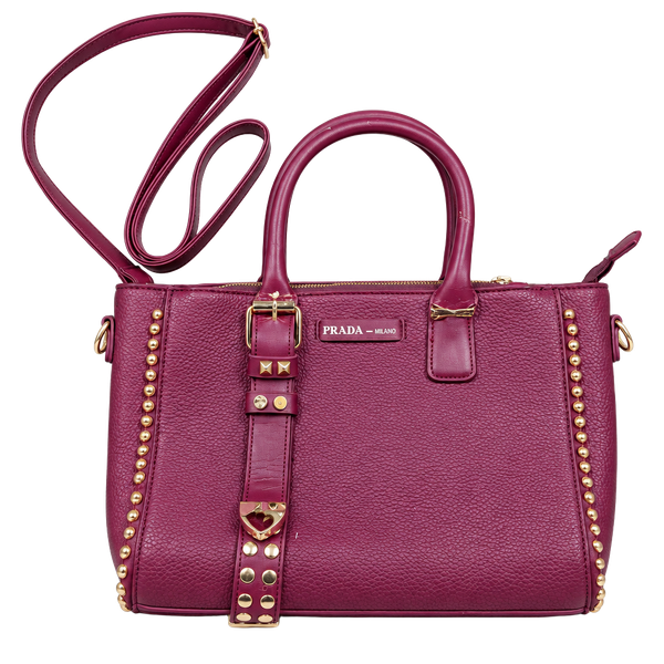 Prada Studded Satchel Burgundy Leather Crossbody Bag