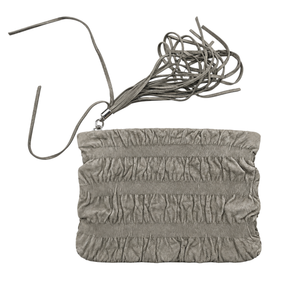 Jenny Bird Suede Ruched Clutch Purse Handbag with Tassel Green