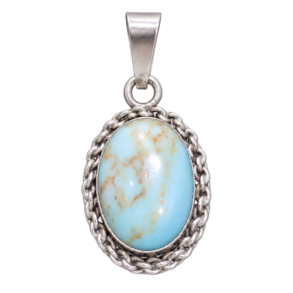 Taxco Mexico Sterling Silver Turquoise Twist Rope Pendant
