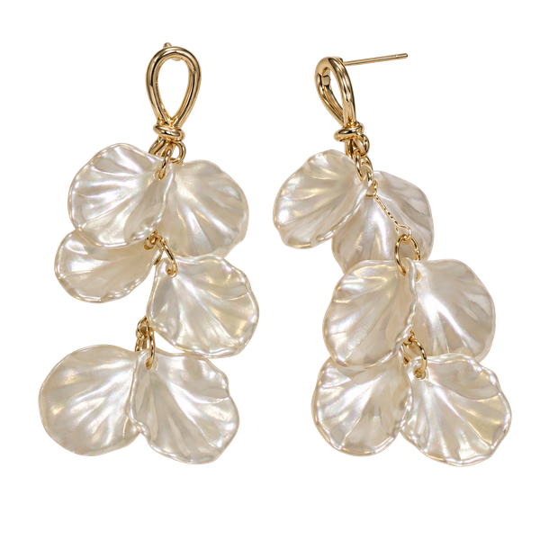 Petal Detail Drop Earrings White Acrylic Gold Tone