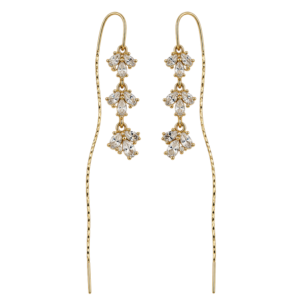Gold Tone Crystal Cluster Linear Drop Earrings