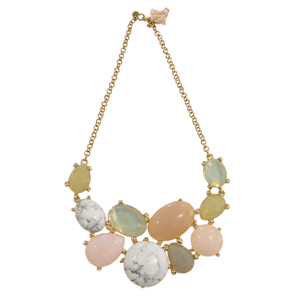 Loft Neutral Stone Statement Necklace Pastel Gold Tone