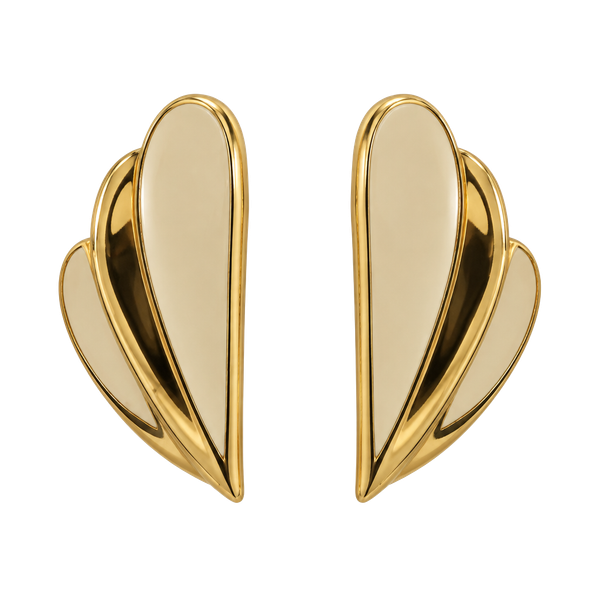 Trifari Gold Tone And Cream Enamel Wing Stud Earrings