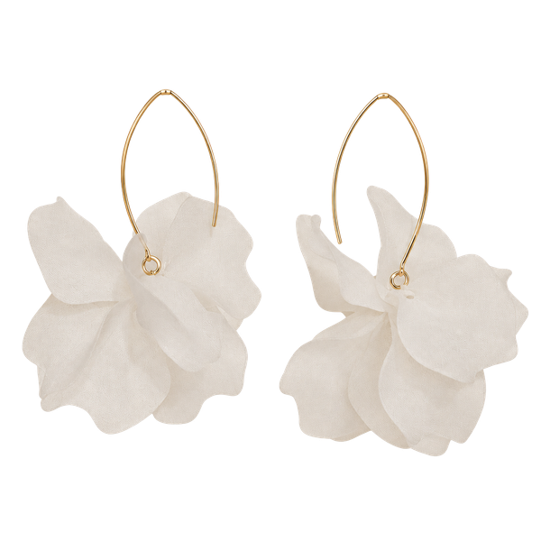 White Acrylic Flower Petal Drop Earrings Gold Tone Hooks