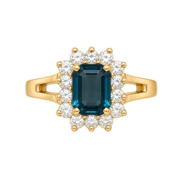 Vintage Simulated Sapphire Halo Ring Size 8 Gold Electroplate