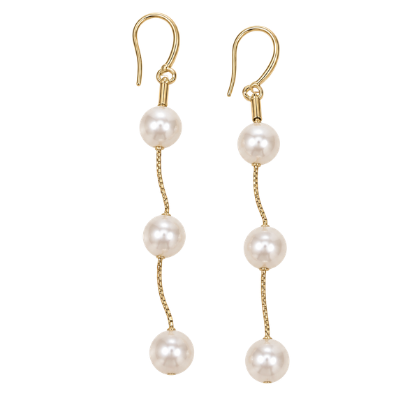 Faux Freshwater Pearl Triple Drop Earrings Gold tone Leverback