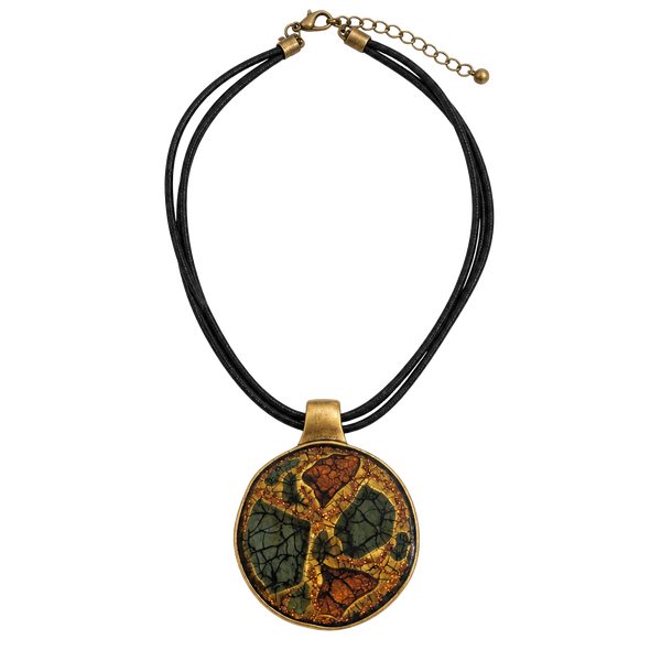 Chico's Enamel Gold Pendant Faux Leather Multi-Strand Necklace