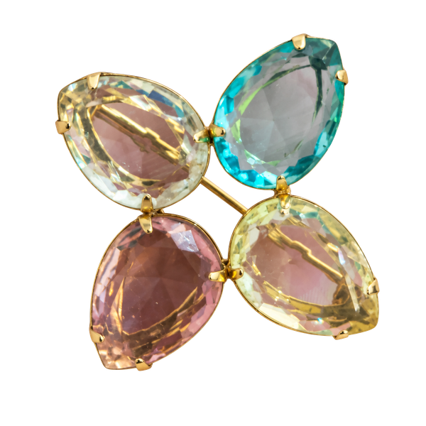 Avon Vintage Pastel Teardrop Crystal Flower Brooch Pin