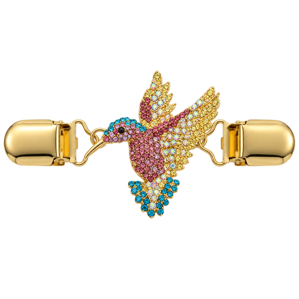 Hummingbird Cardigan Clip Rhinestone Gold Sweater Pin