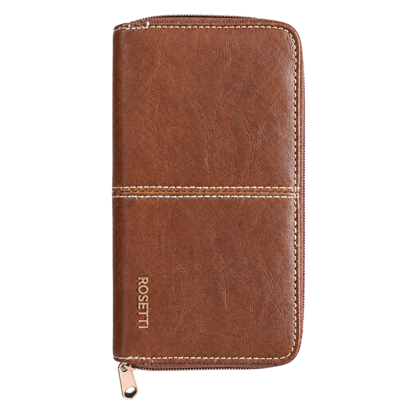Rosetti Brown Faux Leather Zip Around Wallet Clutch