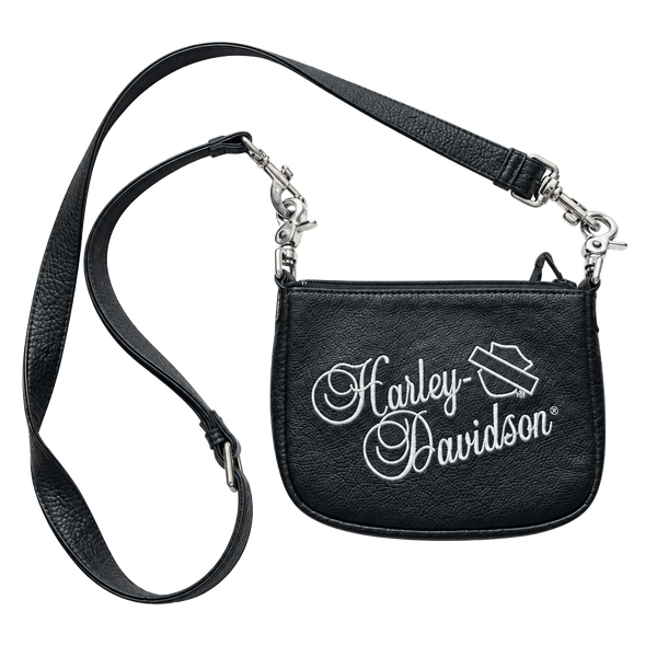 Harley-Davidson Black Leather Crossbody Bag with Shoulder Strap