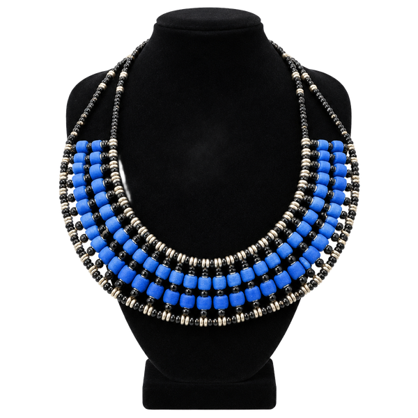 Blue Bead Statement Necklace Collar Bib Style