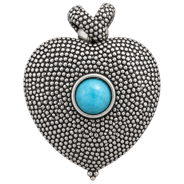 Heart Pendant Necklace with Faux Turquoise Stone and Leather Cord