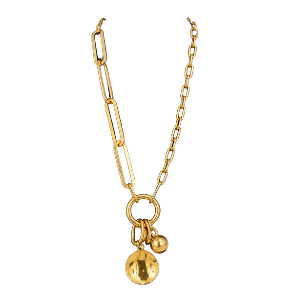 Gold Tone Paperclip Chain Lariat Charm Necklace