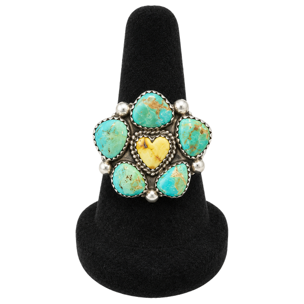 Sterling Silver Turquoise Cluster Ring with Heart Center Stone