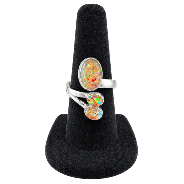 Sterling Silver Druzy Opal Ring with Oval and Round Stones
