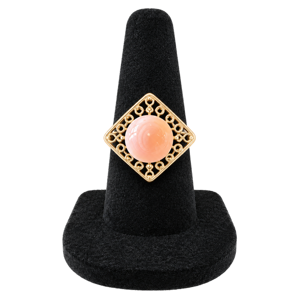 Vintage Pink Coral Stone Ring with Silver Filigree Setting