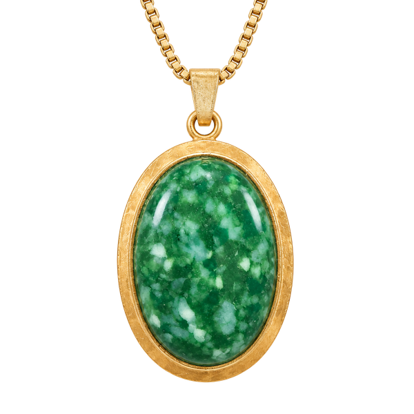 Vintage  Gold Filled Green Stone Oval Pendant Necklace