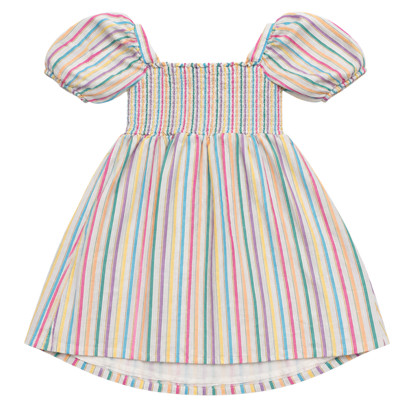 Gap Kids Dress Size S Striped Smocked Puff Sleeve Multi