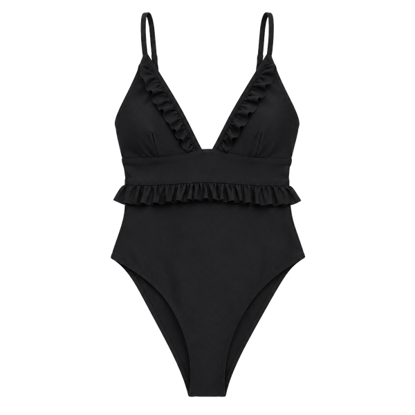 J. Crew Ruffle Plunge One-Piece Swimsuit Size 14 Black