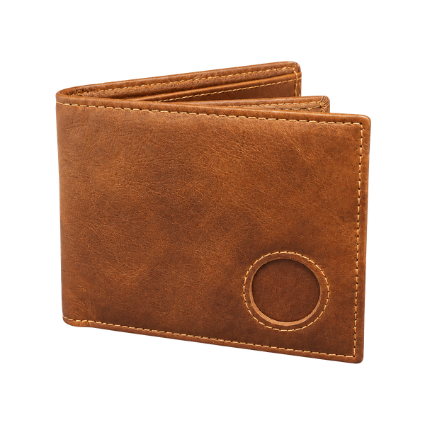 Mens Brown Leather RFID Bifold Wallet With AirTag Slot