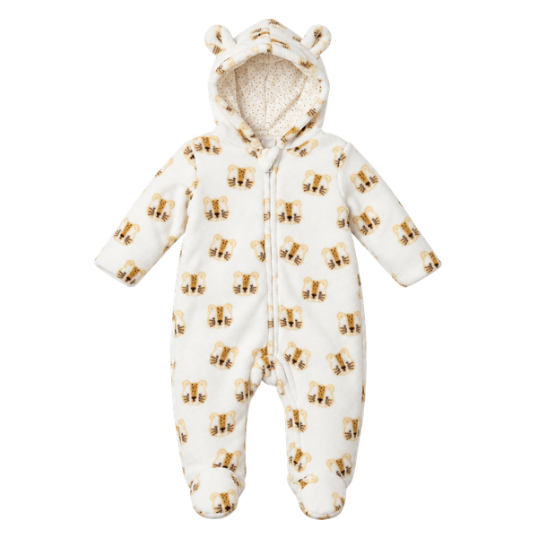 Mick Mack Hooded Footie Jumpsuit Size 0/3 Months White Animal Print
