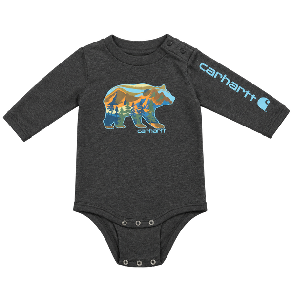 Carhartt Bear Graphic Long Sleeve Bodysuit Size 6M Brown