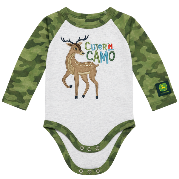 John Deere Cuter in Camo Bodysuit Size 3/6M Deer Green Camouflage