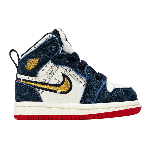 Jordan 1 Mid SE TD Size 4C Navy White Red Gold Sneakers
