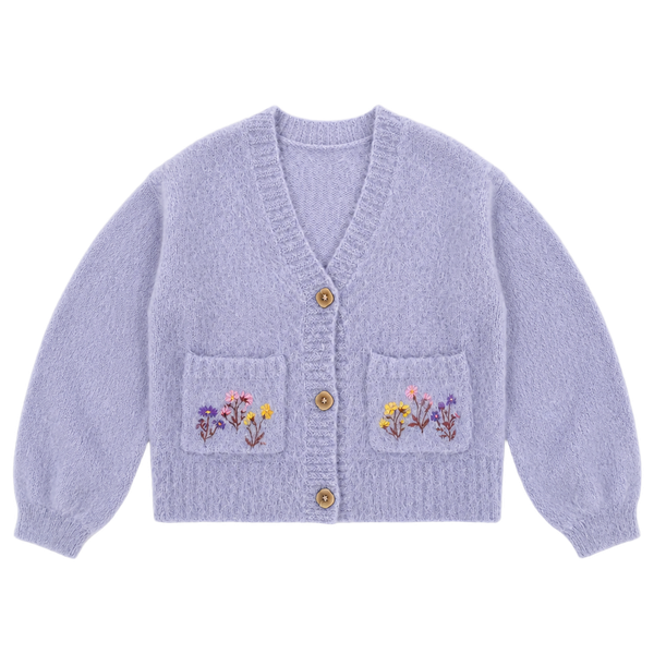 Cotton On Kids Cardigan Size 9-10 Purple Floral Embroidered