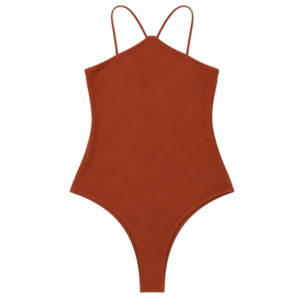 Dex Halter Bodysuit Size S Rust Spaghetti Strap