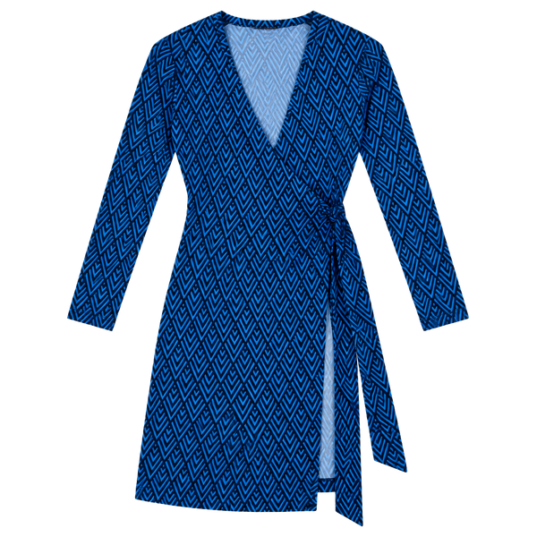 Banana Republic Wrap Dress XXS Petite Blue Geometric Long Sleeve Mini