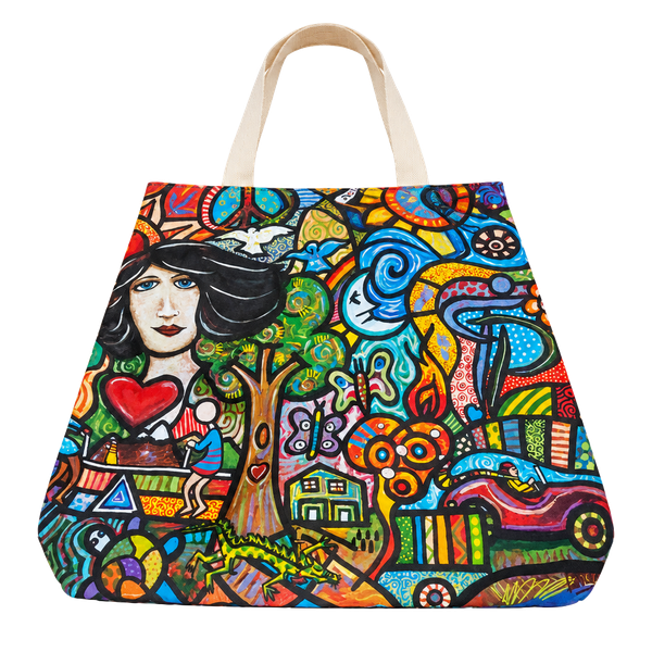True Religion Gift Bag New Wave Colorful Canvas Shopper Tote Shoulder Bag
