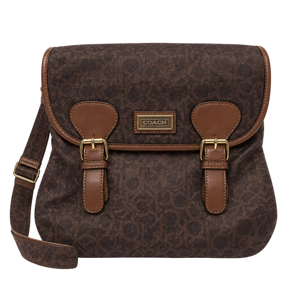 Calvin Klein Signature Monogram Shoulder Bag – Brown & Tan – Gold Hardware