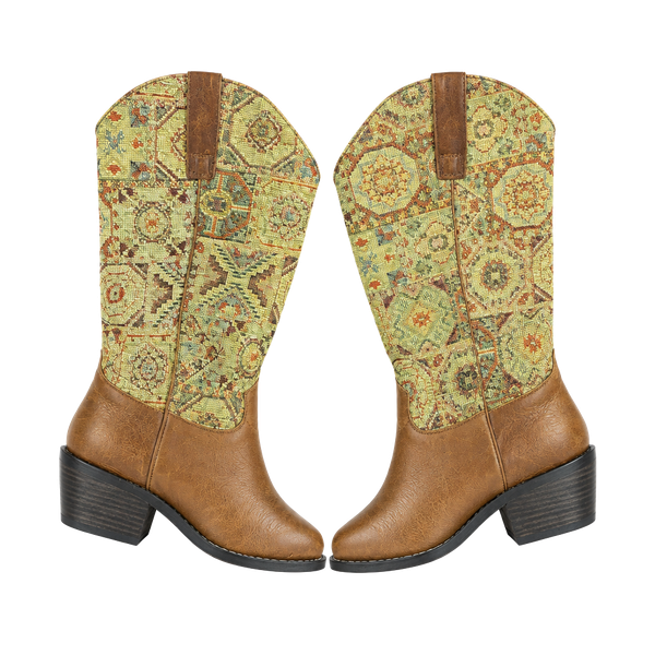 J. Jill Tapestry Western Boots Size 7M 7W Brown Leather Boho Cowgirl