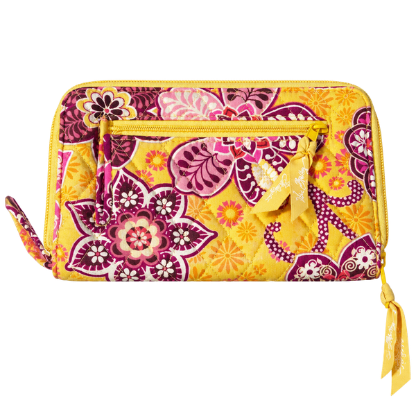 Vera Bradley Zip Around Wristlet Wallet Bali Gold Yellow Pink Floral