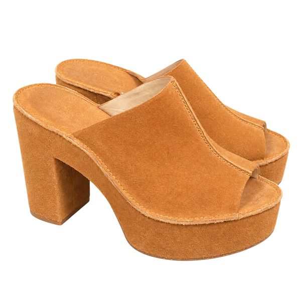 Michael Kors Suede Platform Mules Cognac Brown Chunky Heel 7.5
