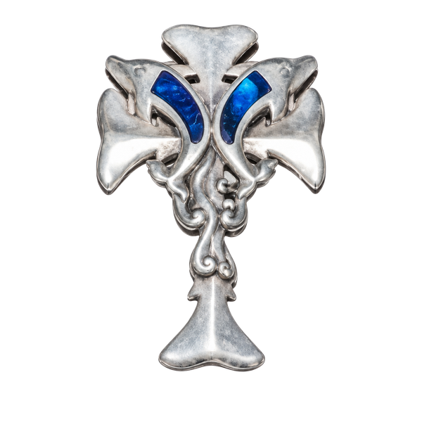 Vintage 925 Sterling Silver Mariner Dolphin Cross Pendant Art Nouveau
