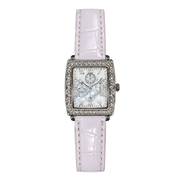 Y2K Women's Quartz Rectangular Crystal Bezel Watch with White Strap