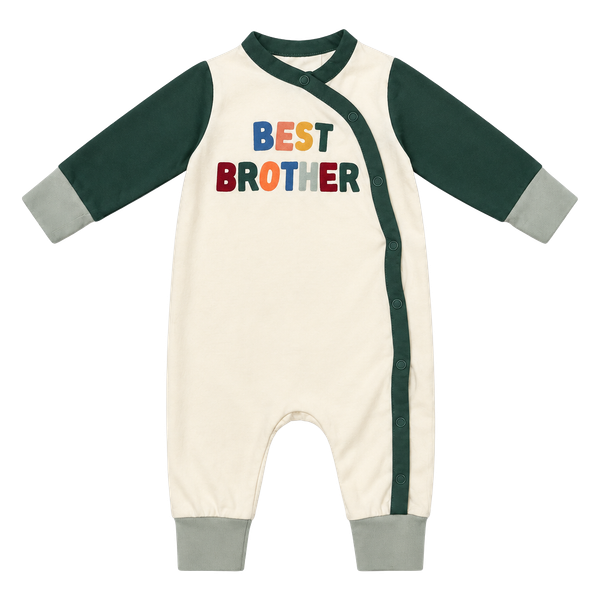 H&M Best Brother Romper Size 3M Cream Green Long Sleeve Jumpsuit