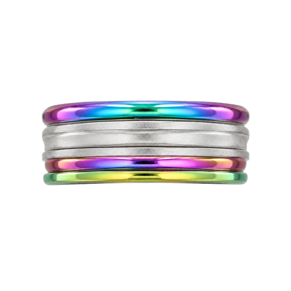 Tungsten Carbide Iridescent Rainbow Beveled Ridges Polished  Finish 6mm Band Size 11
