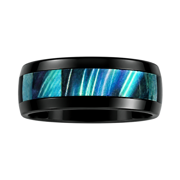 Tungsten Blue Abalone Shell Inlay Ring Black Brushed  6mm Band Size 13