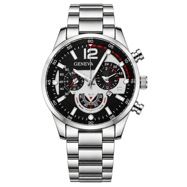 Geneva Men's Stainless Steel Silver 45Timepiece Silver Dial