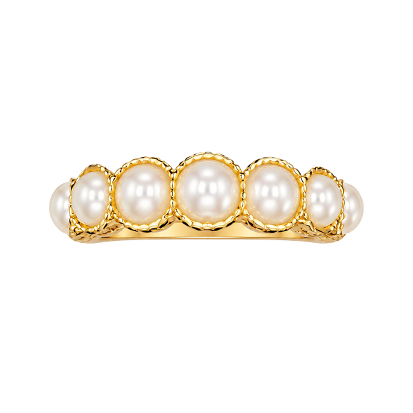  Cultured Pearl 3.5mm Eternity Band  Faux Gemstones Gold Ring