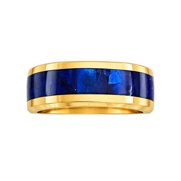Stauer Gold and Blue Lapis Lazuli Tungsten 8mm Ring Size 10
