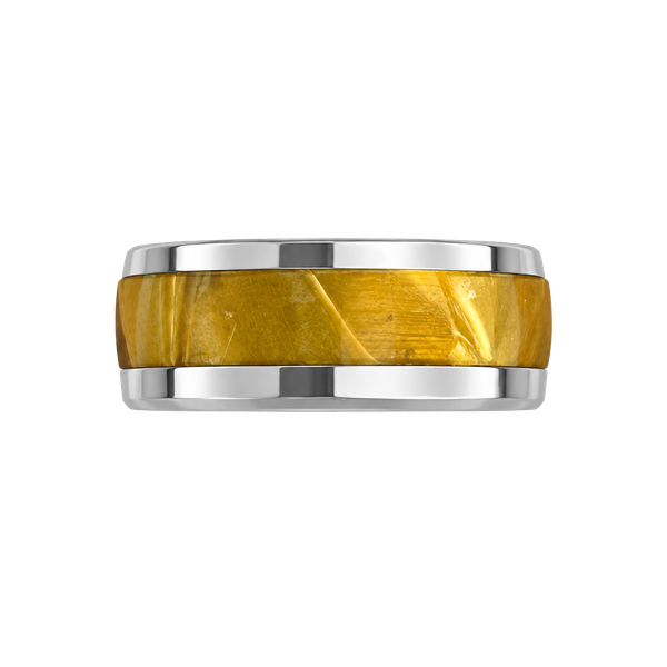 Tungsten Carbide Tiger Eye Inlay Beveled Edge 8mm Ring Size 6