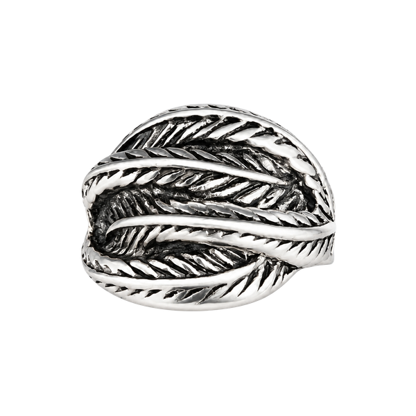 Vintage Feather Wrap Silver Titanium Steel Open Statement Ring Size 8