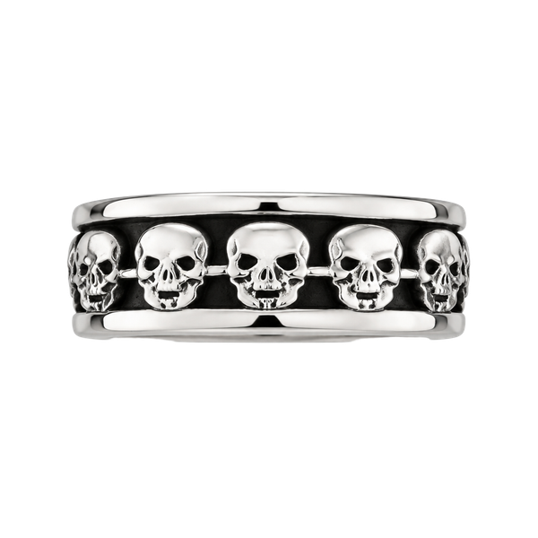Tungsten Silver & Black Skull Titanium Steel 6mm Unisex Band Size 9